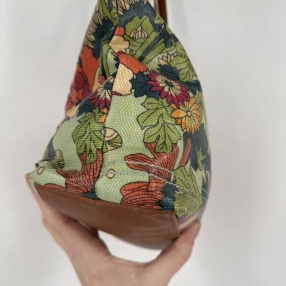 SAKROOTS Floral Flower Power Peace Small Satchel Tote Coated Canvas Bag green - Picture 9 of 12